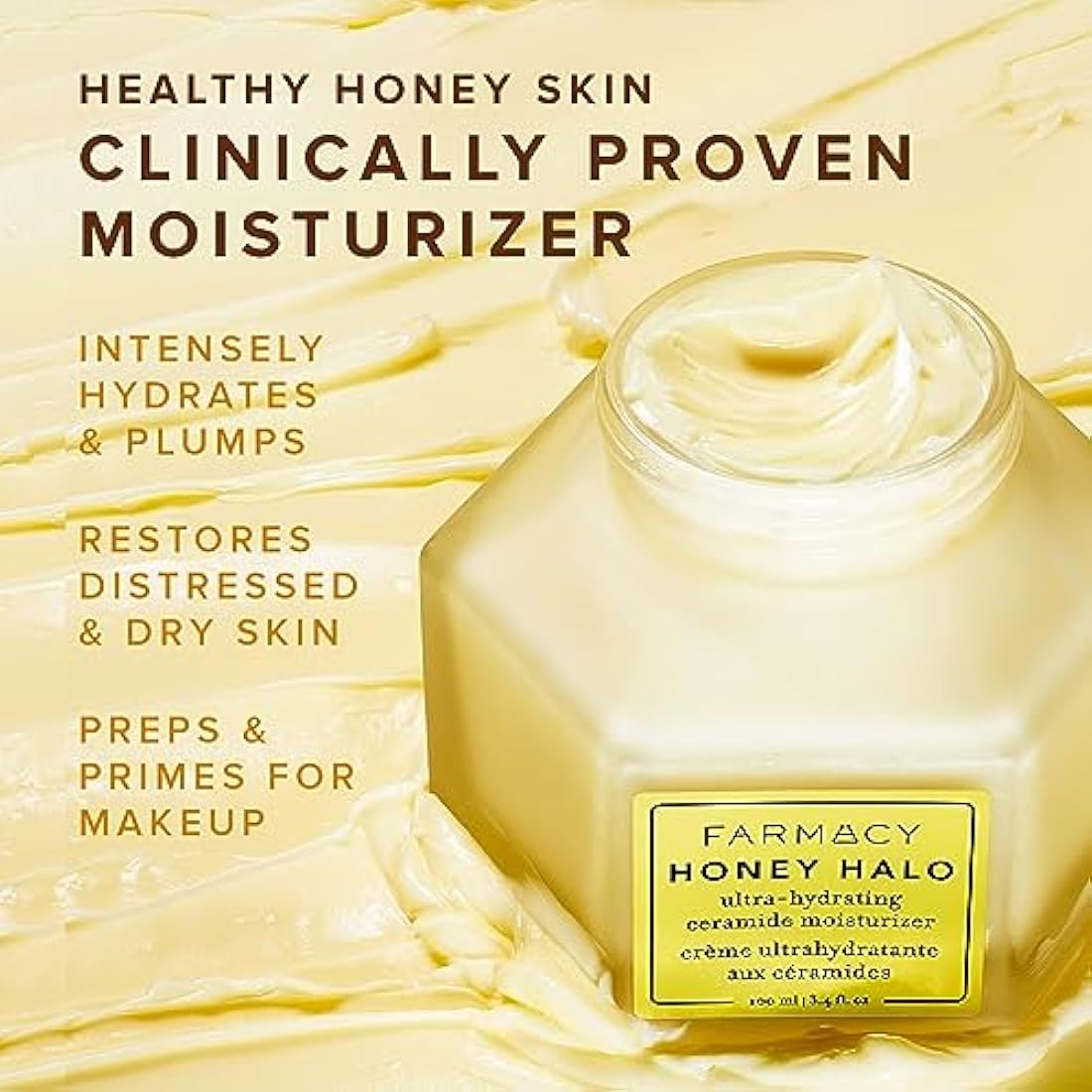 Farmacy Honey Halo Ceramide Face Moisturizer Cream - Hydrating Facial Lotion for Dry Skin (100 ml)