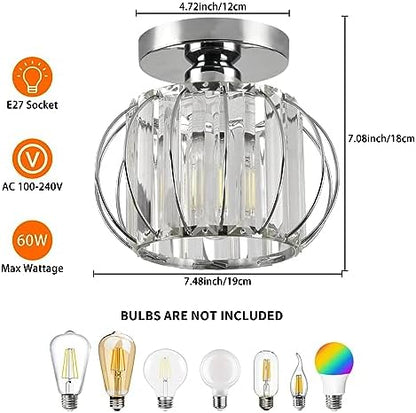 ZYDTRIP Crystals Ceiling Light Fixtures Chandelier, Small Semi Flush Mount Ceiling Light Fitting for Hallway Entrance Kitchen Bedroom Dining Rooms Living Rooms Bar (2 Pack Silver)