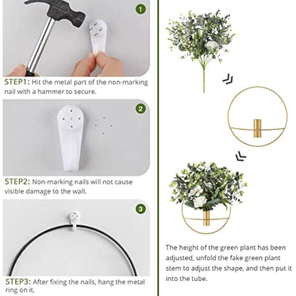Pretty Jolly Wall Decor Metal Vase Decoration Holder, Mounted Artificial Flowers, Black Fake Pampas 2 Pack, Art Artificial Greenery, Farmhouse, Boho