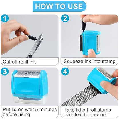 AUXHCYL Confidential Roller Stamp, Data Defender, Identity Theft Protection Roller Stamp, Including 3-Pack Refills, Anti Theft and Privacy Safety(Blue)