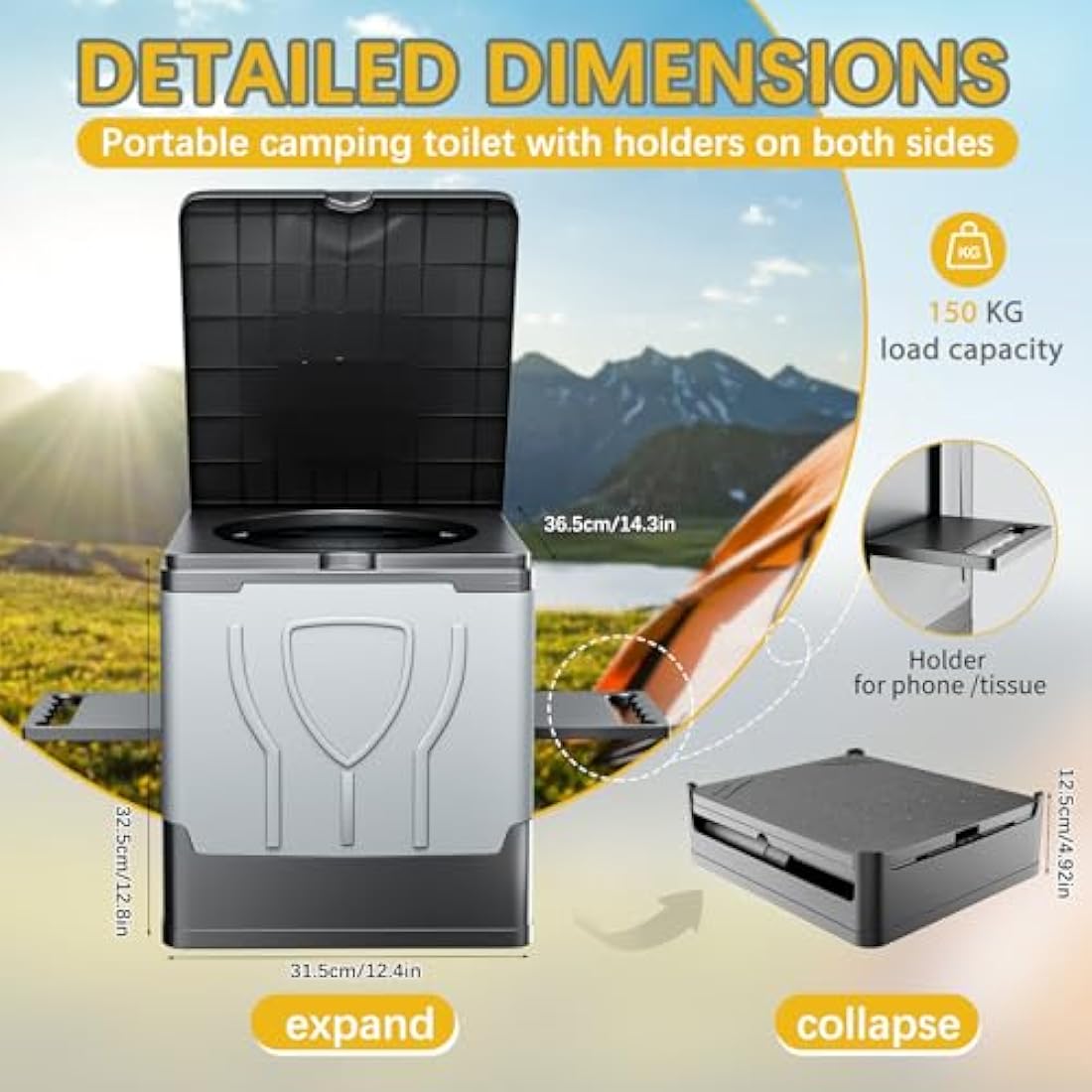 congumi Folding Camping Toilet, Portable Toilets for Adults,Travel Toilet with Paper and Phone Holder, Emergency Toilet with 20pcs Trash Bags, Car Toilet/Campervan Toilet/Fishing Toilet