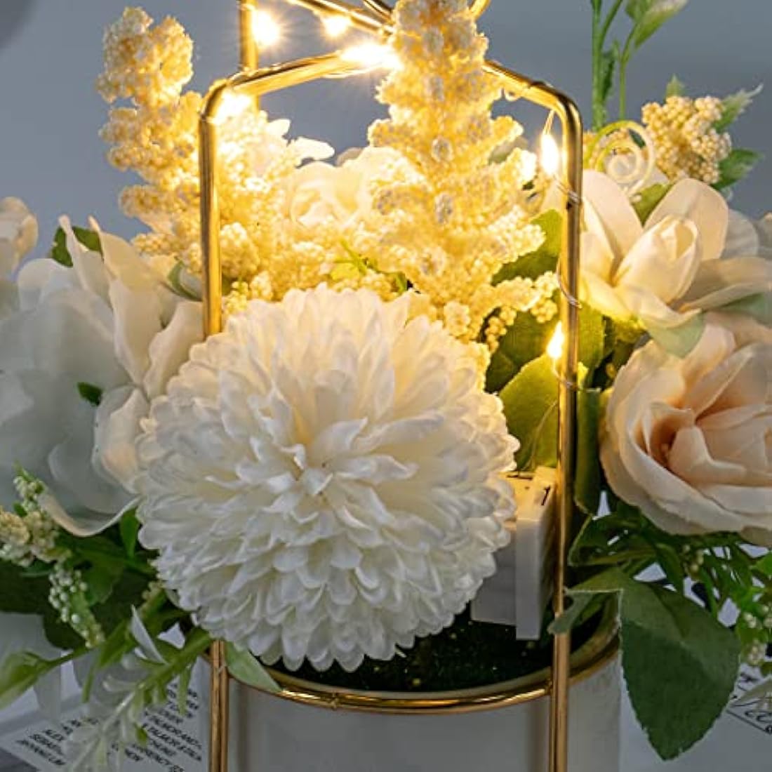 BEGONDIS Set of 2 LED Artificial Flowers Potted Fake White Flowers Hanging Potted Plants For Home Living Room Office Party Decor Decoration