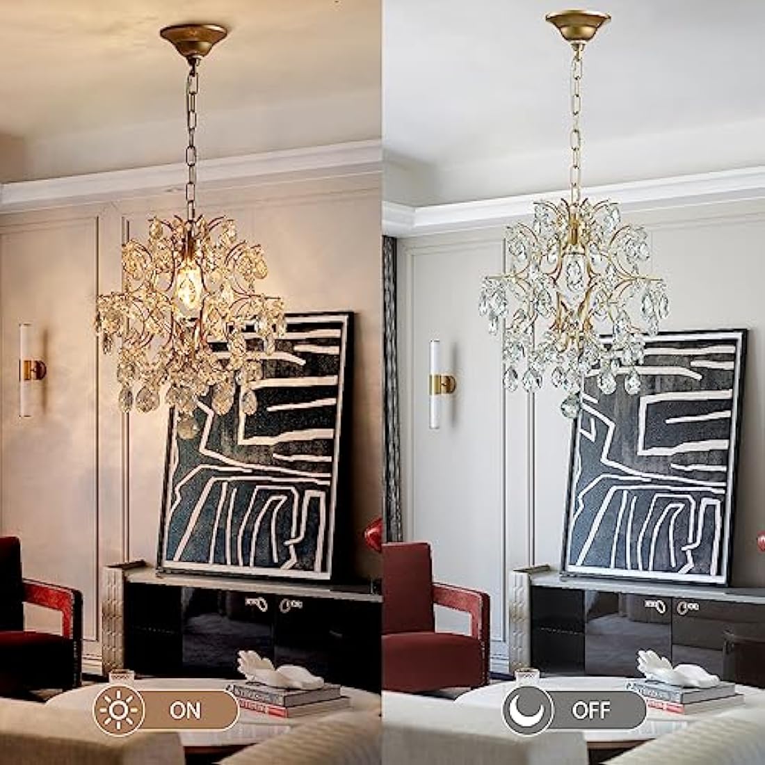 BESTIER Gold Modern Pendant Chandelier Crystal Raindrop Lighting Ceiling Light Fixture Lamp for Dining Room Bathroom Bedroom Livingroom 1 E27 Bulbs Required D32cm x H40cm