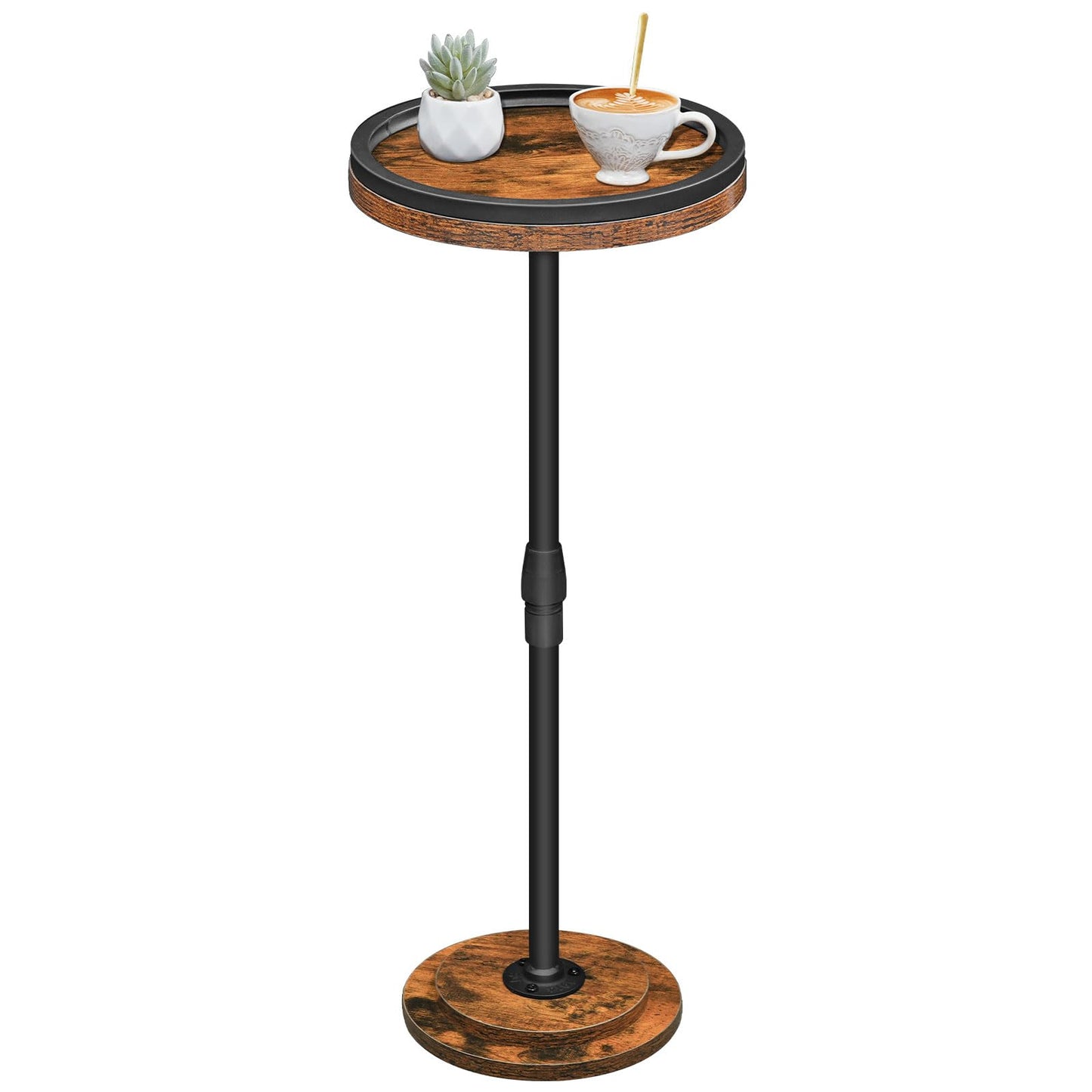 HOOBRO Round Side Table, Height Adjustable Bedside Table, Small Drink Table Sofa Table with Pedestal