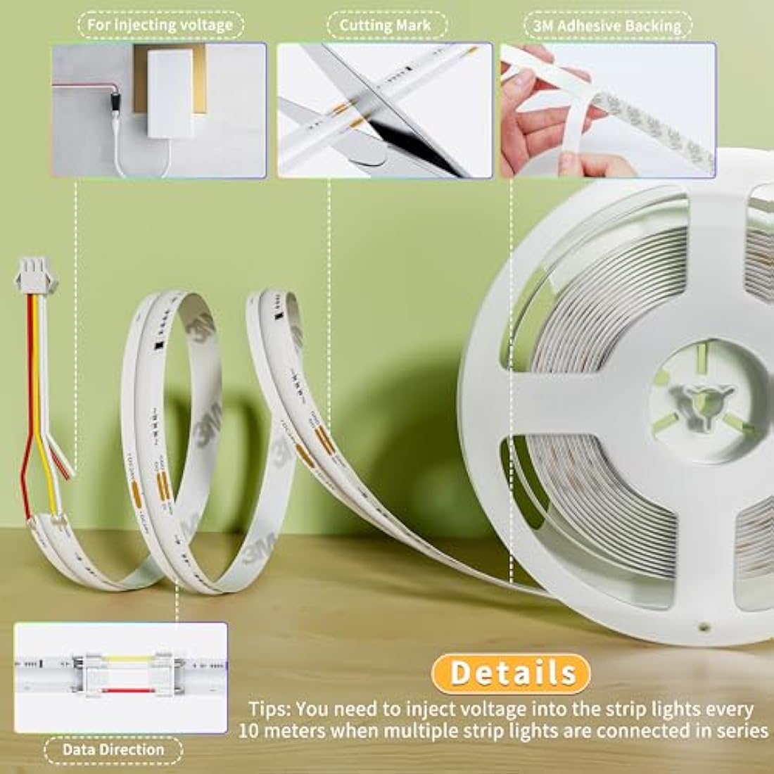 PAUTIX RGB Smart IC COB LED Strip 10M,DC24V 6300LEDs Colour-Changing Pixel Addressable RGB LED Tape Lights,Multicoloured Flexible Lights for Home DIY Lighting Projects(Mains and Remote NOT Included)