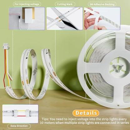 PAUTIX RGB Smart IC COB LED Strip 10M,DC24V 6300LEDs Colour-Changing Pixel Addressable RGB LED Tape Lights,Multicoloured Flexible Lights for Home DIY Lighting Projects(Mains and Remote NOT Included)