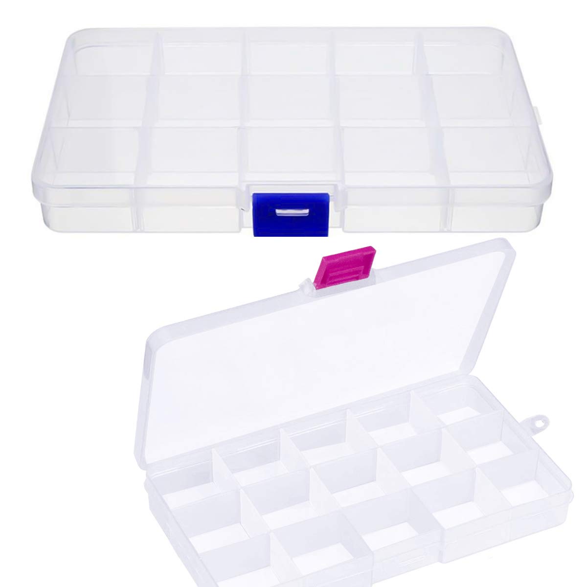 Organiser Box 2Pcs Small Craft Storage Boxes with Compartments Clear Plastic Storage Screw Box Earring Storage Containers Jewellery Box with