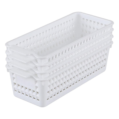 Innouse 4 Packs Small Slim Plastic Storage Baskets for Desktop, White
