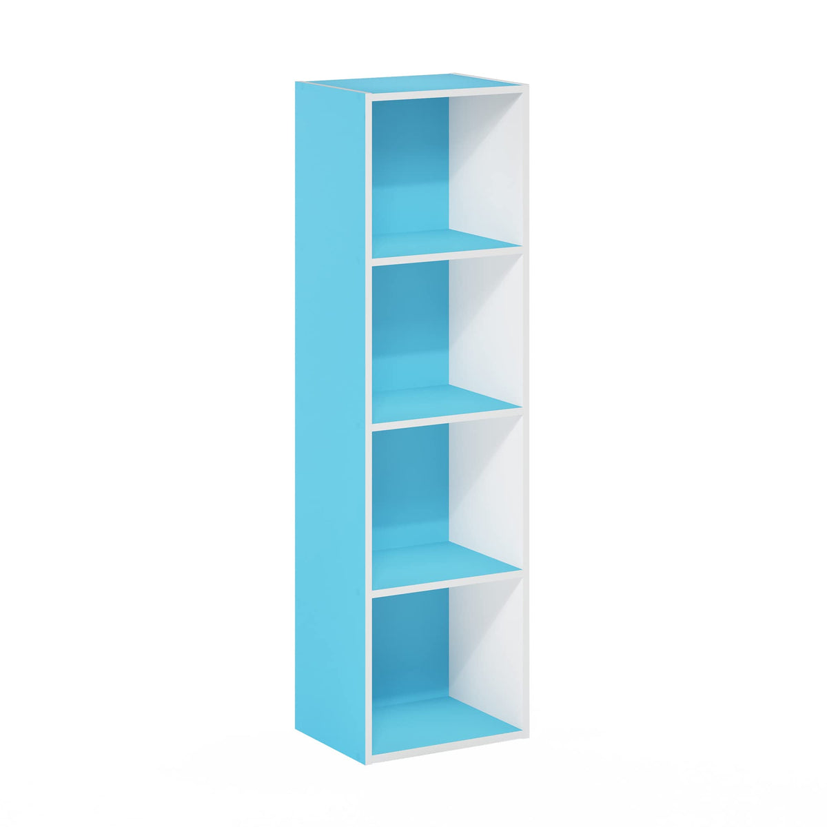 Furinno PASIR Book Shelf, 4-Tier Modern Bookshelf, Open Shelves Bookcase 9 x 12 x 42, for Living Room, Bedroom, Home Office, Light Blue/White