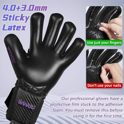 WVVOU Football Goalkeeper Gloves for Adults and Youth, High Performance with 5 Detachable Fingersave, Goalie Gloves with 4mm Sticky Latex Palm