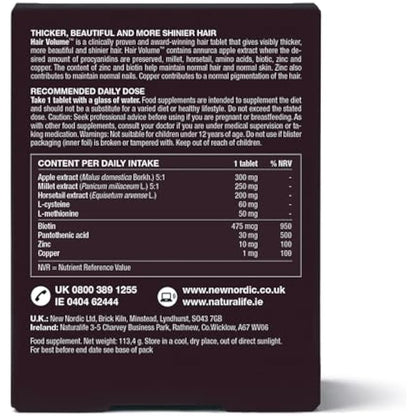 New Nordic Hair Volume 90 Tablets - Clinically Proven Hair Growth Vitamins - Biotin, Zinc & Apple - Visibly Thicker & Shiny Hair - for Women & Men