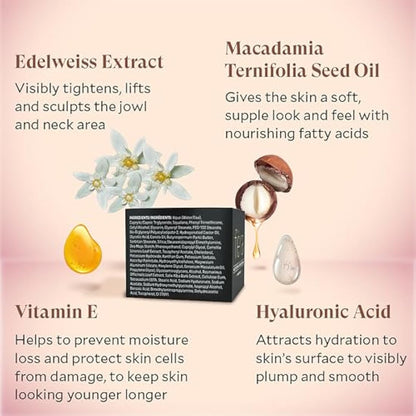 Fièra Neck Firming & Tightening Cream - Anti Aging Moisturizer for Neck - With Macadamia Oil, Hyaluronic Acid, Shea Butter - 1.69 FL. OZ. / 50 ML