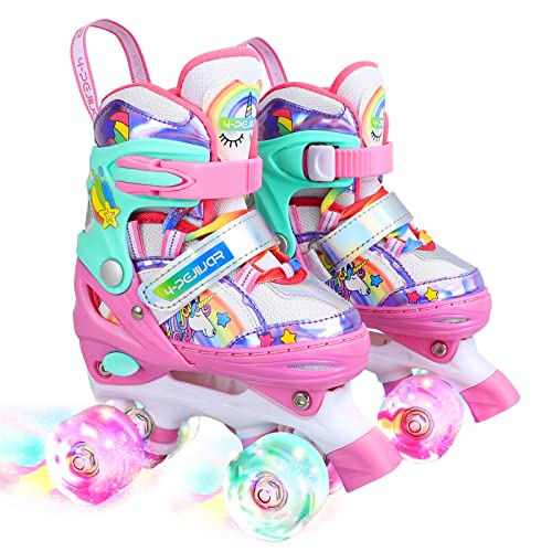 Unicorn Rainbow Kids Roller Skates for Girls Boys Toddler Ages 3-12, Adjustable Beginner Profession Kids Quad Skates, Children's Rollerskates for