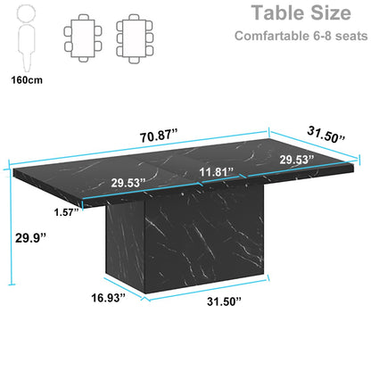 HSH Dining Table Modern Rectangle Kitchen Dinner Table 180cm Black Marble