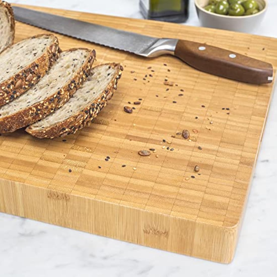 Dehaus® Deluxe Bamboo Chopping Board - Premium Wooden Cutting Boards - Large End Grain Wood Butchers Block for Kitchen - Extra Thick Bread Block - Non Toxic - Size M, 35 x 25 x 3 cm