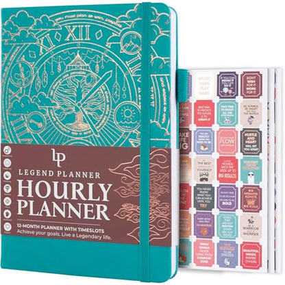 Legend Planner Hourly Schedule – Weekly & Daily Organizer with Time Slots. Appointment Book Journal for Work, Undated, A5 (Viridian Green)