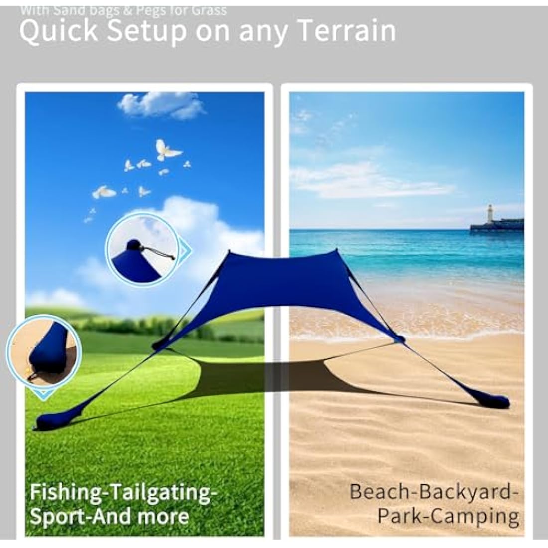 CUUPO 7×7 FT Beach Tent Sun Shelter UPF50+ UV Protection, Outdoor Small Canopy Tent Sun Shade with 2 Poles for Camping, Beach, Fishing, Backyard and Picnics Navy Blue