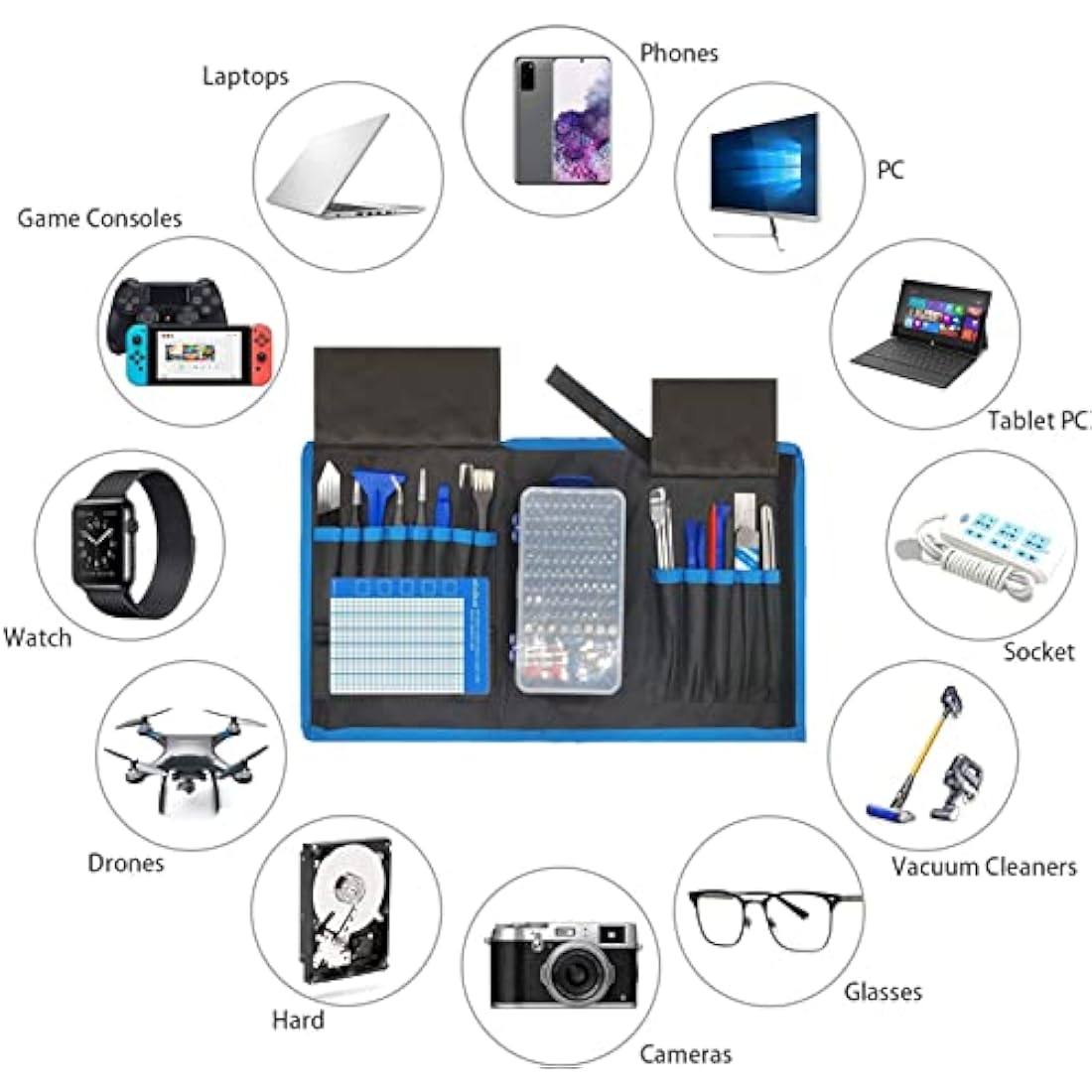 oGoDeal 155 in 1 Precision Screwdriver Set Professional Electronic Repair Tool Kit for Computer, Eyeglasses, iPhone, Laptop, PC, Tablet,PS3,PS4,Xbox,MacBook,Camera,Watch,Toy,Jewelers,Drone (Blue)