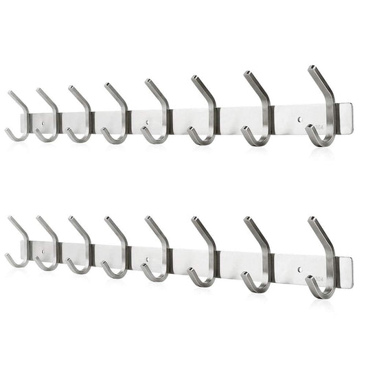 Dripex Coat Hook Rack Wall Mounted 304 Stainless Steel Hanger Heavy Duty Clothes Hat Holder (8 Hooks - 2 Pack)
