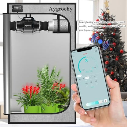 Aygrochy 4 inch wifi APP inline fan with Temperature and Humidity controller, Extractor Fan for Booster, Growth Tents, Ventilation and exhaust fan.