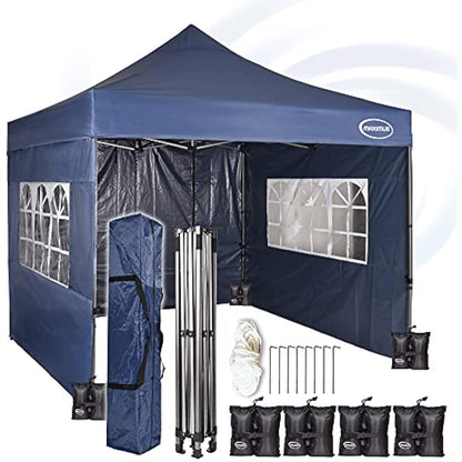 MAXIMUS HEAVY DUTY POP UP GAZEBO 3m x 3m COMMERCIAL MARKET STALL WITH 4 WEIGHT BAGS (4 Walls, Blue)