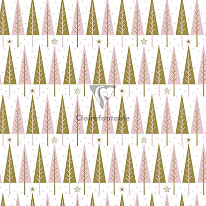 Clairefontaine 201965AMZC - A Box of 10 Rolls of Gift Wrapping Paper - Excellia 80g Paper - Dimensions: 5x0.70m - Pattern: Christmas, Pink, Gold, Fir Trees, Deer, Stars - Gift Wrapped