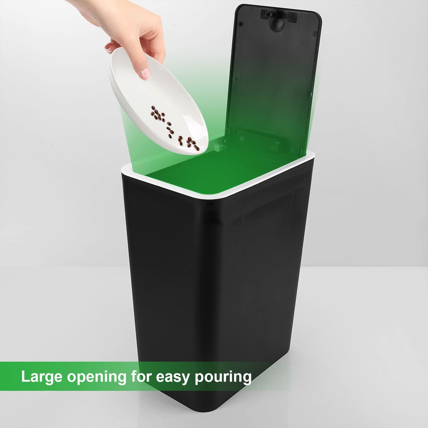 FWEEK 12L Touch Top Bin Kitchen Waste Bins Plastic Rubbish Trash Can Bathroom Dustbin for Kitchen Bathroom Bedroom Living Room Office - Black