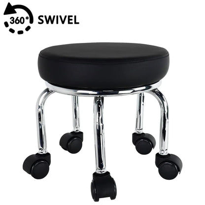 WKWKER Small Rolling Stool PU Leather Roller Seat 360° Swivel Low Round Chair with Universal Caster Wheels for Home Massage Garden Office Garage Shop