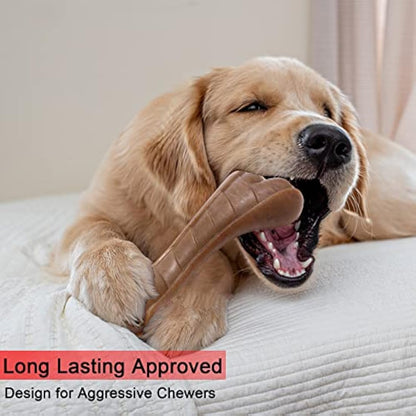 Devolamn Dog Toys, Indestructible Dog Chew Toys for Aggressive Chewers, Durable Tough Interactive Nylon Real Beef Flavor Outdoor Anxiety Relief Extreme Teething Bone Chew Toys for Large Medium Dogs