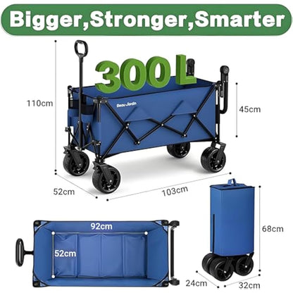 BEAU JARDIN XXL Festival Trolley on Wheels Beach Cart - 220L 230KG Heavy Duty Folding Wagon All-Terrain Utility Wide Wheels for Camping & Shopping | Push & Pull Handle | Portable Collapsible | Black