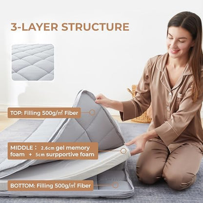 Jamdok Single Roll Up Floor Mattress,Memory Foam Mattress Topper for Folding Camping Bed,Machine Washable Cover,Sleeping Pad,Portable(190X75X10cm)