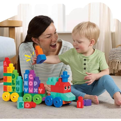MEGA BLOKS First Builders Toddler Building Blocks Toy Set, ABC Learning Train with 60 Pieces, Ages 1+ Years, DXH35