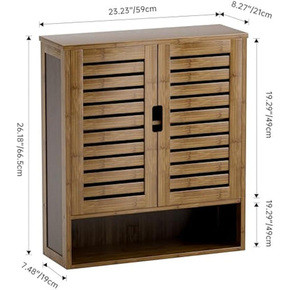 SMIBUY Bathroom Cabinet Wall Mounted, Bamboo Over-The-Toilet Storage Organizer, Space Saver Medicine Cabinet with 2 Door and Adjustable Shelves (Walnut)