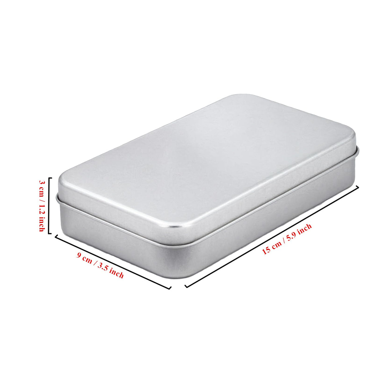 Thintinick 6 Pieces Rectangular Metal Hinged Tins, Silver, 15x9x3cm