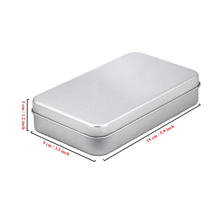 Thintinick 6 Pieces Rectangular Metal Hinged Tins, Silver, 15x9x3cm