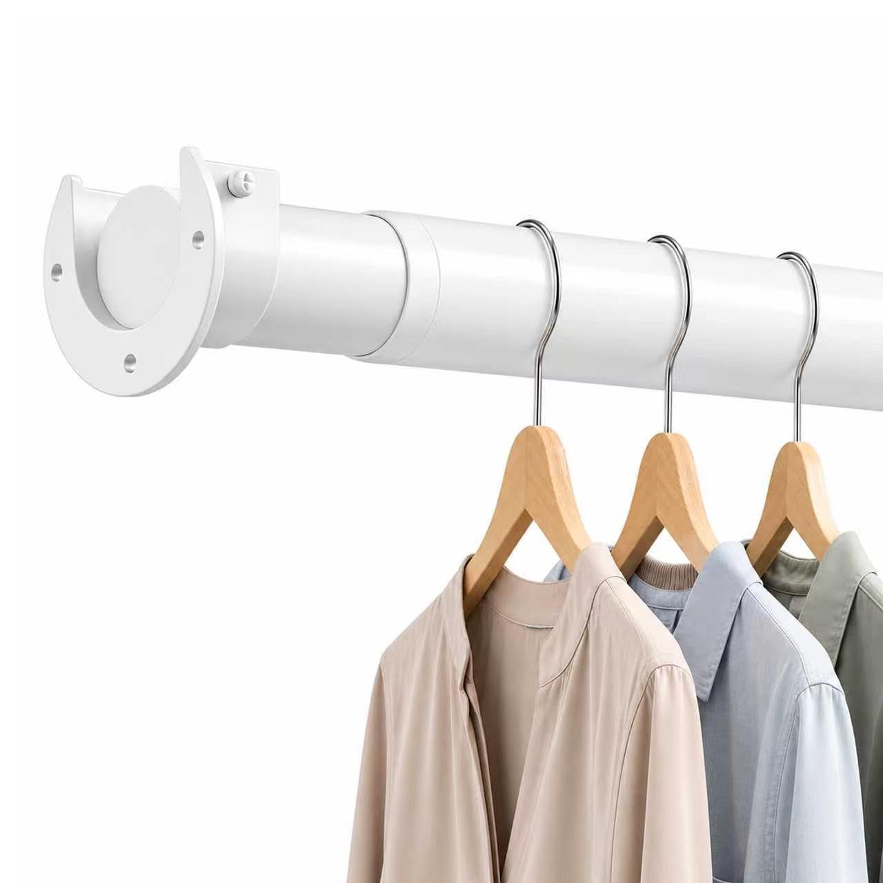 Curtain Rod Extendable Curtain Pole Wardrobe Rail Heavy Duty 32mm Adjustable Hanging Rail with Brackets White 85-160cm