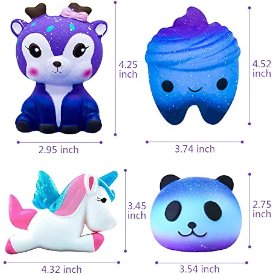 Squishies Toys, hirsrian Slow Rising Squishy Toys Galaxy Jumbo Squishies Scented Stress Relief Squeeze Pack Include Deer Tooth Panda Unicorn for Kids Adults
