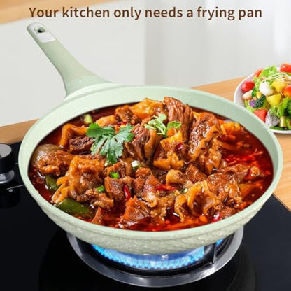 DYGG 20 cm Nonstick Frying Pan with Glass Lid, 100% PFOA/PFAS Free Granite Skillet | Ultra Nonstick Surface for Eggs & Omelettes | Induction Compatible All Stovetops | Oven Safe & Cool-Touch Handle
