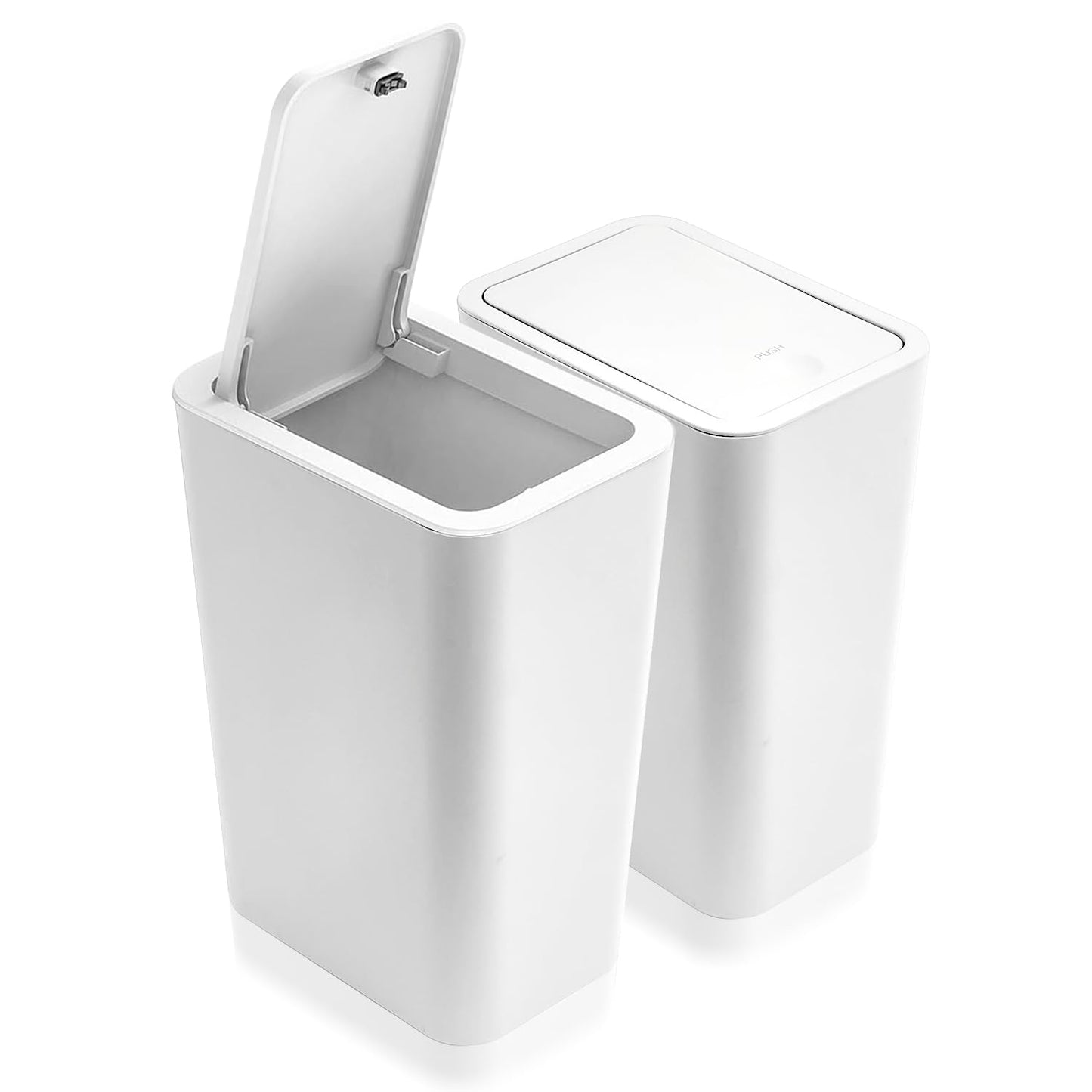 2Pack Bathroom Bin with lid,Push Button Slim Kitchen Bin,Plastic Bins for Toilet, Dog Proof Thin Bathroom,Trash Can for Bedroom Office Living Room