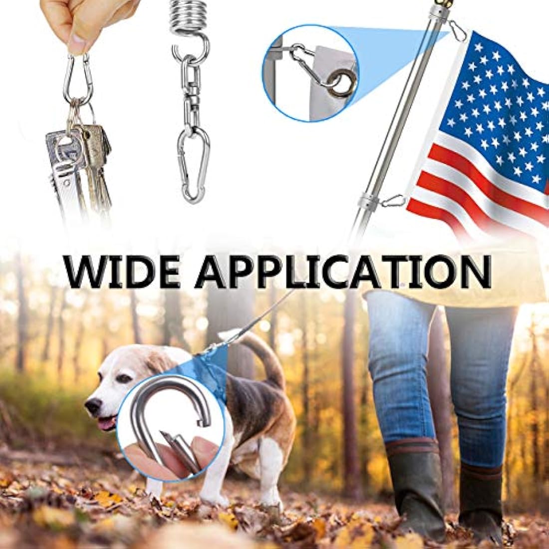 Spring Snap Hooks, 304 Stainless Steel Metal Clip Heavy Duty Rope Connector Small Snap Clamp Key Chain Link Buckle for Hammock Swing Set Outdoor Travel Camping Fishing Hiking