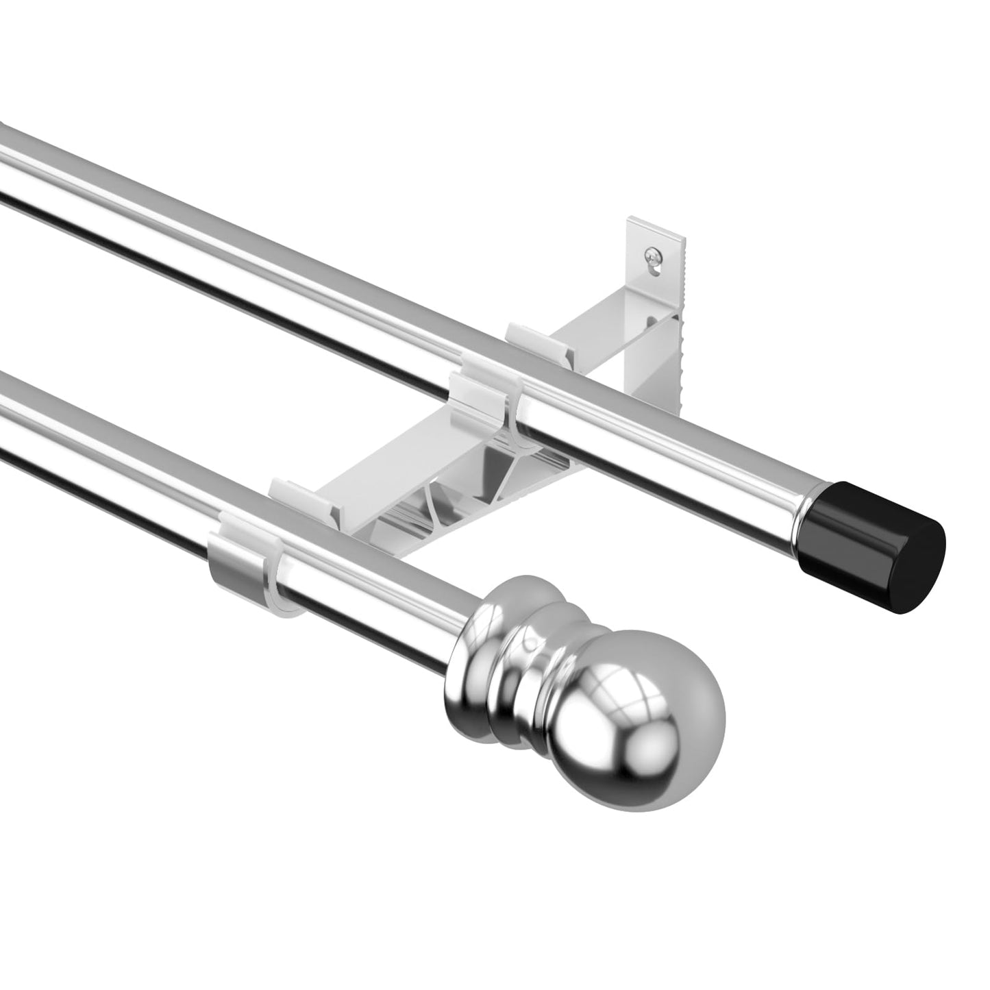 Harrms Double Curtain Pole, Curtain Poles for Eyelet Curtains, Silver Curtain Pole 76-332cm, Extendable Metal Curtain Rod Stainless Steel Room