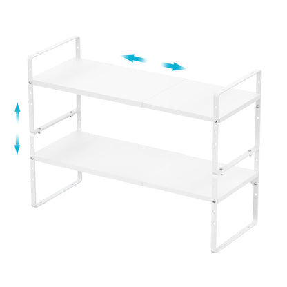 iPEGTOP 2 Pack Expandable Cabinet Storage Shelf Organizer Rack, Heavy Duty Steel Metal Spice Rack Adjustable Height Home Office Pantry Shelf Space for