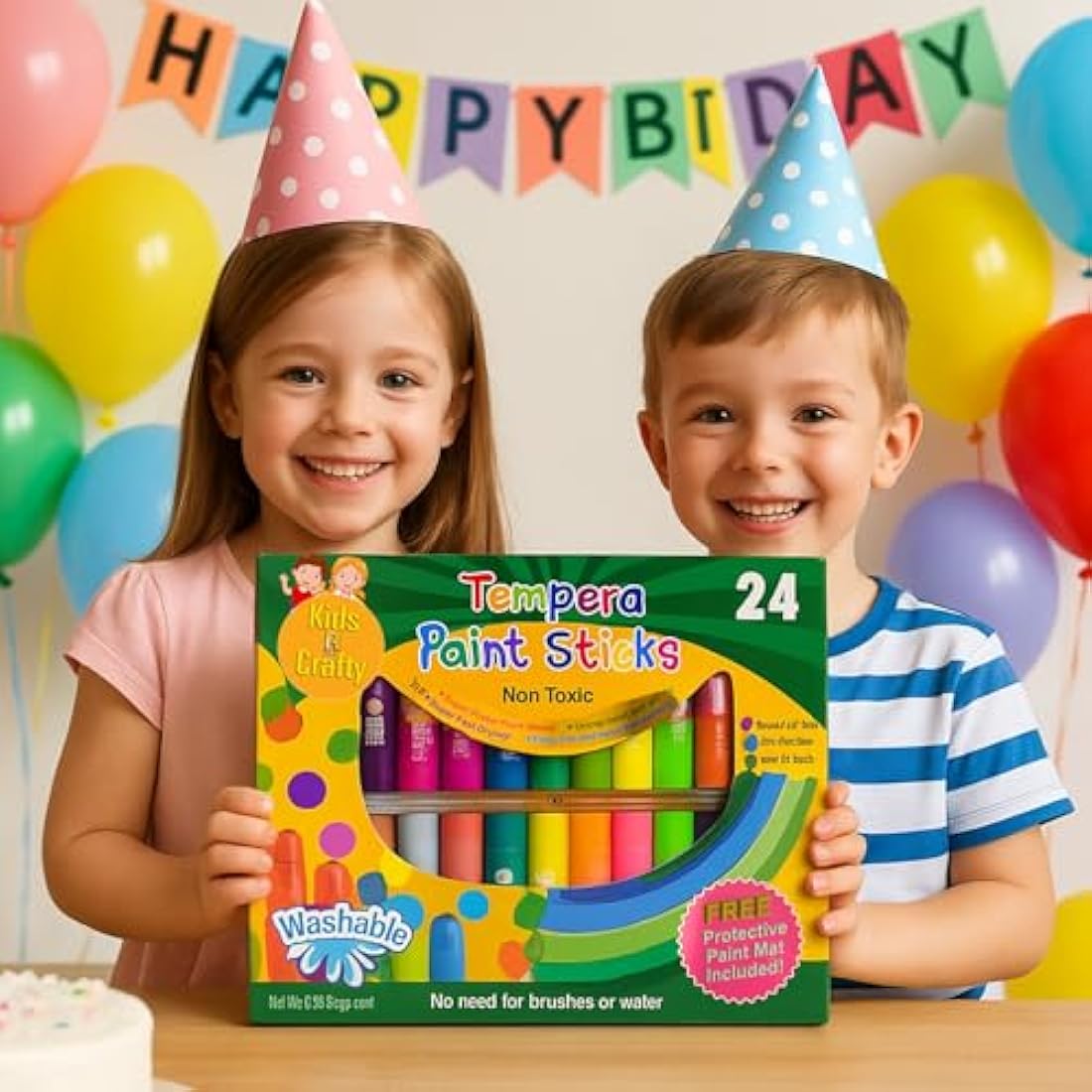 Paint Sticks for Children – 24 Washable Mess-Free Painting & Colouring with Free Mat – Non-Toxic, Fast-Drying Art Set for Kids & Toddler Activities