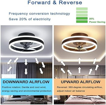 LED Ceiling Fans with Lights Reversible Remote, 6 Speeds Modern Bedroom Fan Ceiling Light Quiet Dimmable Small Ceiling Fan Light for Living Room, Black 40CM