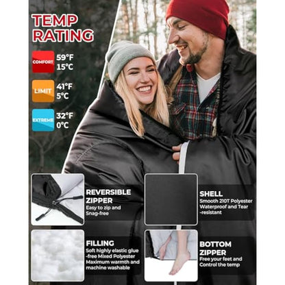 Ohuhu Double Sleeping Bag with 2 Pillows, Waterproof Lightweight 2 Person Adults Sleeping Bag for Camping, Backpacking, Hiking, Bonus Carrying Bag