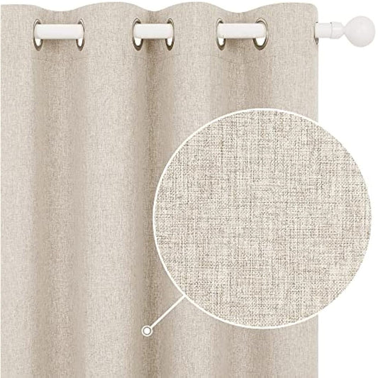 Deconovo 100% Blackout Curtains Faux Linen Eyelet Energy Saving Curtains for Childrens Bedroom Pale Khaki W46 x L90 Inch One Pair
