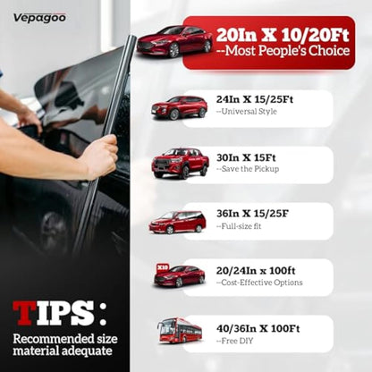 Vepagoo Universal Car Window Tint Film 35% VLT- 6.1m x 50cm Ceramic Privacy Window Tint, Blocks UV/IR Rays, Heat & Glare - Scratch Resistance Car Window Film Roll