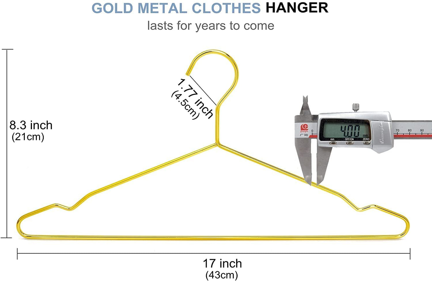 Amber Home 20pcs Shiny Metal Coat Hangers, Iron Shirt Hangers, Gold