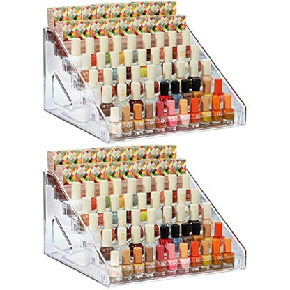 YIEZI Nail Polish Organizer 84 Bottles of 7 Layers Paint Storage Sunglass Acrylic Display Rack Essential Oils Holder Clear Makeup Organizer No Tool Needed Assembly (2 Pack)