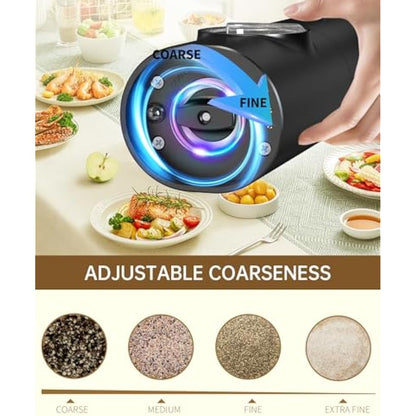CIRCLE JOY Electric Pepper Grinder Mills, Rechargeable Salt and Pepper Set with Charging Base, Ceramic Grind and Adjustable Coarseness, Automatic Grinder for Home, Kitchen, Black White